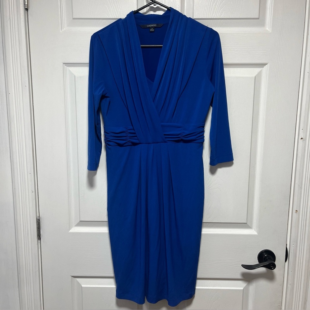 Chadwicks Classic Blue Mid Length Sleeved Criss Cross Dress Sz 8